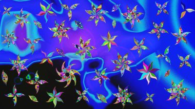 Mavi renkli çiçekler. Raster düz çiçek çizim deseni. Tasarım hediye paketi, tebrik kartları, posterler ve afiş tasarımı.