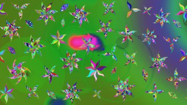 Çiçekli karalama şeklinde Raster çiçek deseni. Yeşil renkli çiçekler. Nazik, sevimli çiçek arkaplanı..