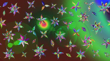 Düz Çiçek Elementleri Tasarımı. Renkli Bahar Teması eskiz kalıbı. Taslak desenli, modaya uygun kumaş deseni. Raster illüstrasyonu. Şirin çiçek elementleri..