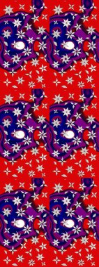 Çiçek desenli çizim. Raster illüstrasyonu. Asya tekstil tarzında. Kırmızı renkte çiçekler. Raster illüstrasyonu.