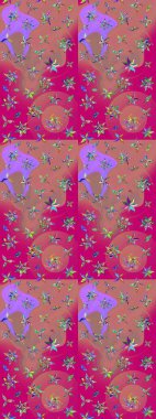 Raster çiçek desenli çiçek deseni, yapraklar, dekoratif elementler, sıçrama, lekeler, el çizimi kontur çizgileri ve Doodle çizim stili, grafik raster çizim çizimi.