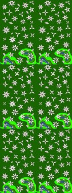 Varicologreen Raster çizimi. Bir sürü yeşil ve soyut çiçekli tropik eskiz deseni. Küçük çiçekte sevimli çiçek deseni var..