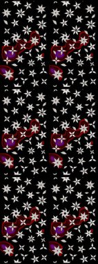 Ağaç dallı bahar çiçekleriyle desen, çiçek siluetiyle siyah renkler. Raster deseni.