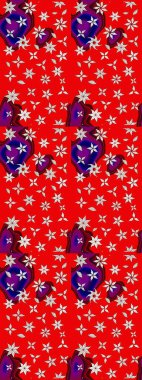 Çiçekli ipek eşarp. El çizimi çiçek unsurları olan soyut çizim raster deseni. 1950-1960 motifleri. Retro tekstil tasarım koleksiyonu. Kırmızıda kırmızı.