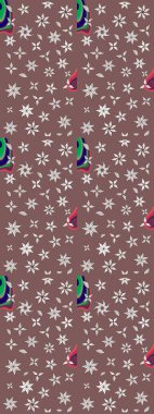 Elle çizilmiş çiçek desenli Raster çizimi. Tekstil, kumaş, ambalaj, hatıra defteri için hoş bir çiçek arkaplanı. Çocuksu tasarım. Kahverengi arkaplanda.