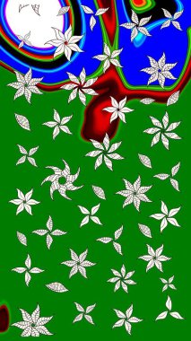 El çizimi çiçek çizimi deseni (fayans). Şirin çiçekli, desenli, yeşil renkli bir eskiz deseni. Tekstil için suluboya çizim deseni.