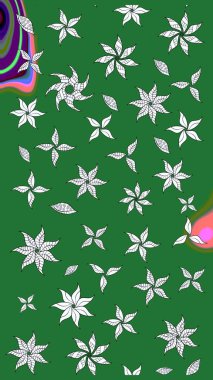 Çizim çiçek deseni duvar kâğıdı olarak kullanılabilir. Yeşil renkli çiçekler. Raster illüstrasyonu.