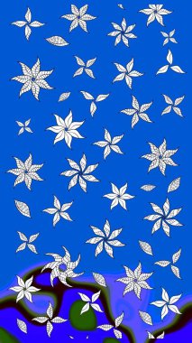 Mavi renkte etnik çiçeklerle süslenmiş zarif bir eskiz. Asya Tekstil 'inde Raster Çiçek İllüstrasyonu.