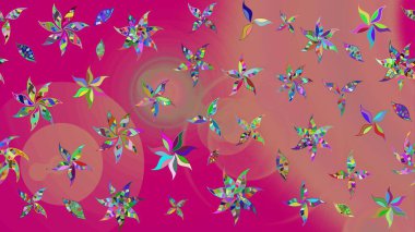 Raster düz çiçek çizim deseni. Hediye ambalaj kağıdı, tebrik kartları, posterler ve pankart tasarımı. Pembe renkte çiçekler.