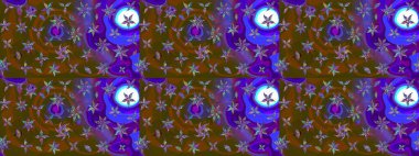 Eski usul. Raster illüstrasyonu. Kumaş, tekstil, duvar kağıdı baskısı için. Eskiz geçmişi. Renkli desenli eskiz deseni, kahverengi çiçekler ve dekoratif elementlerle.