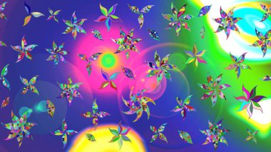 Çiçek ve yapraklı çiçek deseni. Küçük çiçekli şirin bir desen. Raster illüstrasyonu.