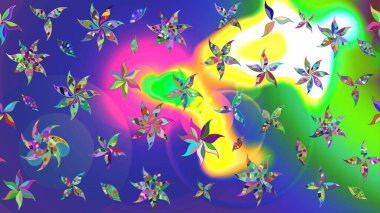 Raster illüstrasyonu. Yumuşak, mavi renkte bahar çiçekleri. Raster çiçek desenli ve çiçekli..