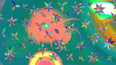 Düz Çiçek Elementleri Tasarım Raster illüstrasyonu. Çiçek desenli eskiz. Renkli Bahar Teması eskiz kalıbı. Mavi renkte çiçekler.