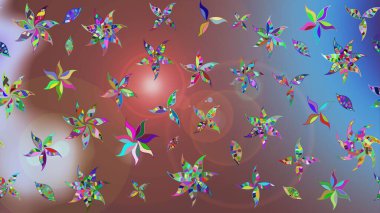 Düz Çiçek Elementleri Tasarımı. Renkli Yaz Temalı eskiz kalıbı. Kahverengi renkli çiçekler. Raster illüstrasyonunda çiçek deseni çizimi.