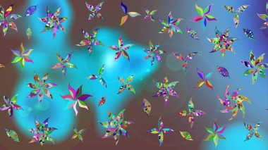 Çiçek desenli çizim. Güzel kumaş deseni. Asya tekstil tarzında. Raster illüstrasyonu. Renkli Bahar Teması eskiz kalıbı. Düz Çiçek Elementleri Tasarımı.