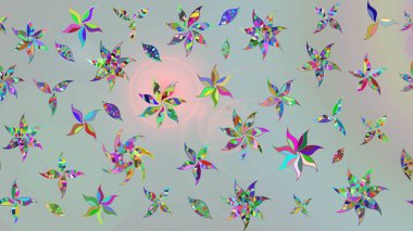 Eskiz arkaplan modeli. Yapraklı çiçekler ve kır renkli papatya çiçekleri. Raster - stok.