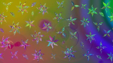 Yapraklı çizim şekli. Şirin, zarif çiçekler Raster illüstrasyonu. Poster ya da kapak için arka plan. Davetiye ve kartpostal tasarımı için dekoratif çiçek unsurları. Tekstil için figür.