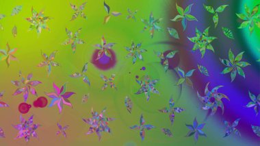 Yeşil renkli çiçekler. Küçük çiçekteki sevimli çiçek deseni. Raster illüstrasyonu.