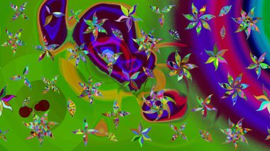 Raster illüstrasyonu. Düz Çiçek Elementleri Tasarımı. Şirin çiçek elementleri. Renkli Bahar Teması eskiz kalıbı. Çizim deseni Modaya uygun kumaş deseni.