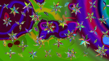 Yeşil renkli çiçekler. Raster illüstrasyonunda çiçek deseni çizimi.