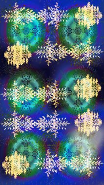 Raster illüstrasyonu. Kar tanesi kışı mavi, yeşil ve mor renklerde izole edilir. Yeni yıl tabelası. Kutlamanın sembolü. Noel tasarımı için. Mavi, yeşil ve menekşe simgesi silueti.