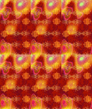 Patlayan çiçekler soyut olarak yerleştirilmiş. Raster illüstrasyonu. Kibar, bahar çiçekleri kırmızı, turuncu ve sarı renklerde. Raster deseni.