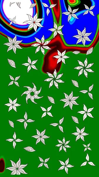 El çizimi çiçek çizimi deseni (fayans). Şirin çiçekli, desenli, yeşil renkli bir eskiz deseni. Tekstil için suluboya çizim deseni.