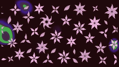 Raster - stok. Eskiz arkaplan modeli. Yapraklı çiçekler ve kahverengi renkli papatya çiçekleri..