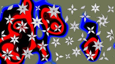 Çiçek ve yapraklı karalama şeklinde Raster çiçek deseni. Yumuşak, yeşil renkli bahar çiçekleri. Raster illüstrasyonu.