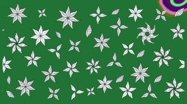 Çiçek desenli çizim. Raster illüstrasyonu. Asya tekstil tarzında. Yeşil renkli çiçekler. Raster illüstrasyonu.