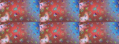 Tekstil, kumaş, ambalaj, hatıra defteri için hoş bir çiçek arkaplanı. Pembe arka planda. Çocuksu tasarım. Elle çizilmiş karalama çiçekleri ile Raster çizim deseni.