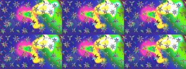 Yumuşak, mavi renkte bahar çiçekleri. Çiçekli karalama şeklinde Raster çiçek deseni. Raster illüstrasyonu.