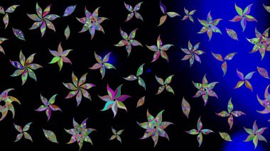 Raster illüstrasyonundaki çiçek desenli çizim. Düz Çiçek Elementleri Tasarımı. Siyah renkli çiçekler. Renkli Bahar Teması çizim şablonu.