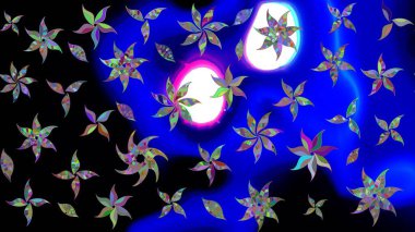 Tekrar eden çiçek arkaplanı, zarif mavi çiçek duvar kağıdı. Mavi renkler üzerine çiçek desenli çizimler, el yapımı papatyalar, papatyalar..