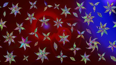 Düz Çiçek Elementleri Tasarımı. Kahverengi renkli çiçekler. Renkli Yaz Temalı eskiz kalıbı. Raster illüstrasyonunda çiçek deseni çizimi.