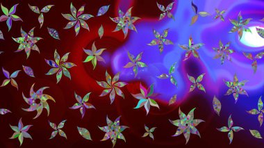 Renkli Bahar Teması eskiz kalıbı. Raster illüstrasyonundaki çiçek desenli çizim. Güzel kumaş deseni. Düz Çiçek Elementleri Tasarımı.