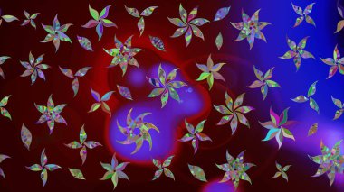 Güzel kumaş deseni. Raster Illustrasyon 'daki Çiçek Deseni' nin son moda çizimi. Düz Çiçek Elementleri Tasarımı. Renkli Yaz Teması çizim şablonu.