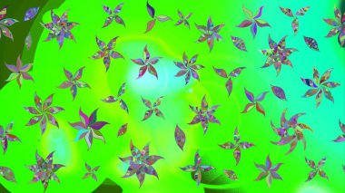 Raster illüstrasyonu. Çiçek ve yapraklı karalama şeklinde Raster çiçek deseni. Yumuşak, yeşil renkte bahar çiçekleri.