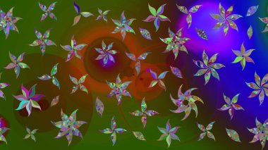 Parmak izi, kumaş, duvar kâğıdı, tekstil için raster dokusu. Nakış desenli çiçek deseni. Renkli grunge, yakut yeşil çiçeklerle soyut arkaplanı zenginleştirir.