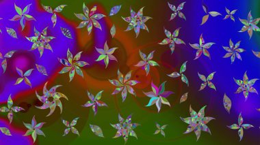 El çizimi Raster çizimi. Çizim çiçek deseni duvar kağıdı, web sitesi arka planı, ambalaj kağıdı, davetiye, broşür, afiş veya web sitesi için kullanılabilir. Parlak elementlerin.