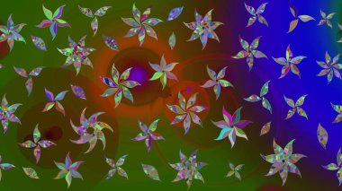 3D çiçekler, eskiz. Yeşil renklerde. Raster illüstrasyonu.