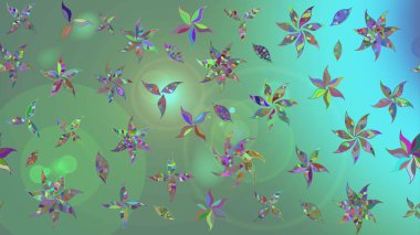 Klasik çiçekler. Yaz çiçekleri teması. El çizimi, soyut ve süslü elementler. Suluboya resim taklit Raster çizimi. Yeşil renkler.