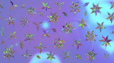 Raster çiçek desenli çiçek deseni, yapraklar, dekoratif elementler, sıçrama, lekeler, el çizimi kontur çizgileri ve Doodle çizim stili, grafik raster çizim çizimi.