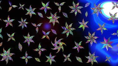 Siyah renkli çiçekler. Raster illüstrasyonunda çiçek deseni çizimi.