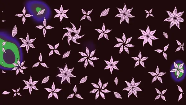 Raster - stok. Eskiz arkaplan modeli. Yapraklı çiçekler ve kahverengi renkli papatya çiçekleri..