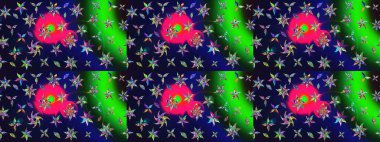 Raster illüstrasyonu. Asya tekstil tarzında. Renkli Bahar Teması eskiz kalıbı. Gri renkli çiçekler. Çiçek desenli çizim. Düz Çiçek Elementleri Tasarımı.