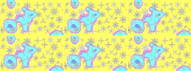 Çiçekli yaz çiçekleri. Küçük çiçekte güzel bir desen. Küçük renkli çiçekler. Moda baskıları için zarif bir şablon. Motley illüstrasyonu. Çizim.