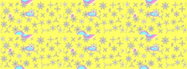 Sarı renkli etnik çiçekli zarif eskiz deseni. Raster Çiçek İllüstrasyon Şirin Tekstil.