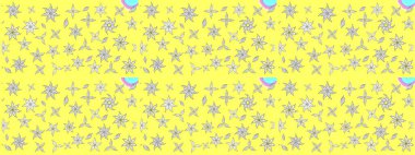 Sarı renkte güzel çiçekler olan eskiz deseni, suluboya çiçek deseni, duvar kağıdı, kart ya da kumaş için fayanslı. Raster..