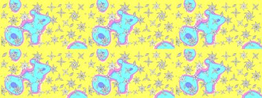 Çiçekli yaz çiçekleri. Küçük çiçekte güzel bir desen. Küçük renkli çiçekler. Moda baskıları için zarif bir şablon. Motley illüstrasyonu. Çizim.